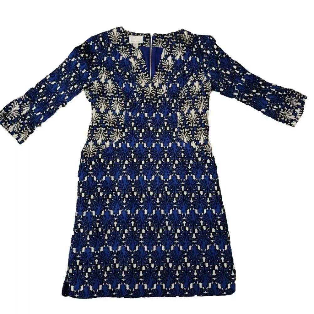 Donna Morgan Dress Womens 4 BLUE 3/4 Sleeve Petite Career Preppy